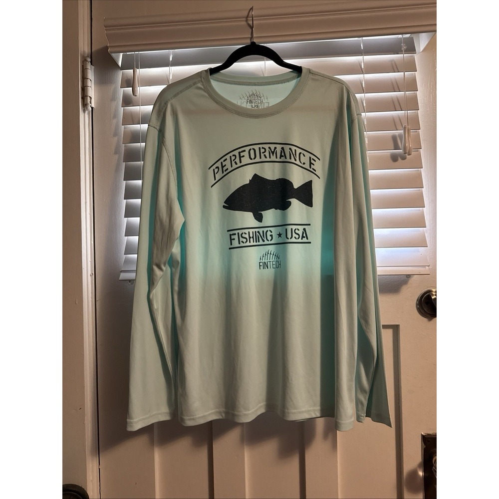 FINTECH Performance Fishing USA Men's Shirt Sz Lg Light Blue.